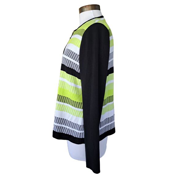Ming Wang Black & Yellow Stripe Zip Front Cardigan Jacket Size Medium - Picture 3 of 8